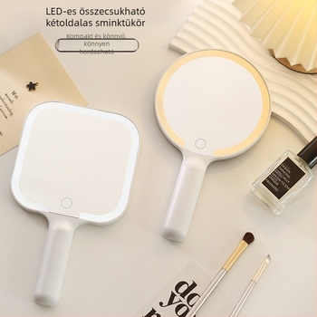 LED kézi sminktükör világítással, kétoldalas, USB töltés, érintéses fényerő-szabályozás