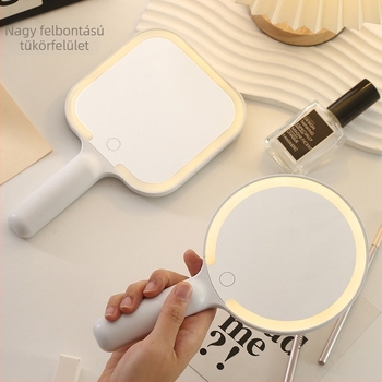 LED kézi sminktükör világítással, kétoldalas, USB töltés, érintéses fényerő-szabályozás
