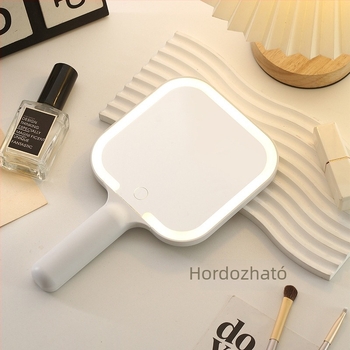 LED kézi sminktükör világítással, kétoldalas, USB töltés, érintéses fényerő-szabályozás