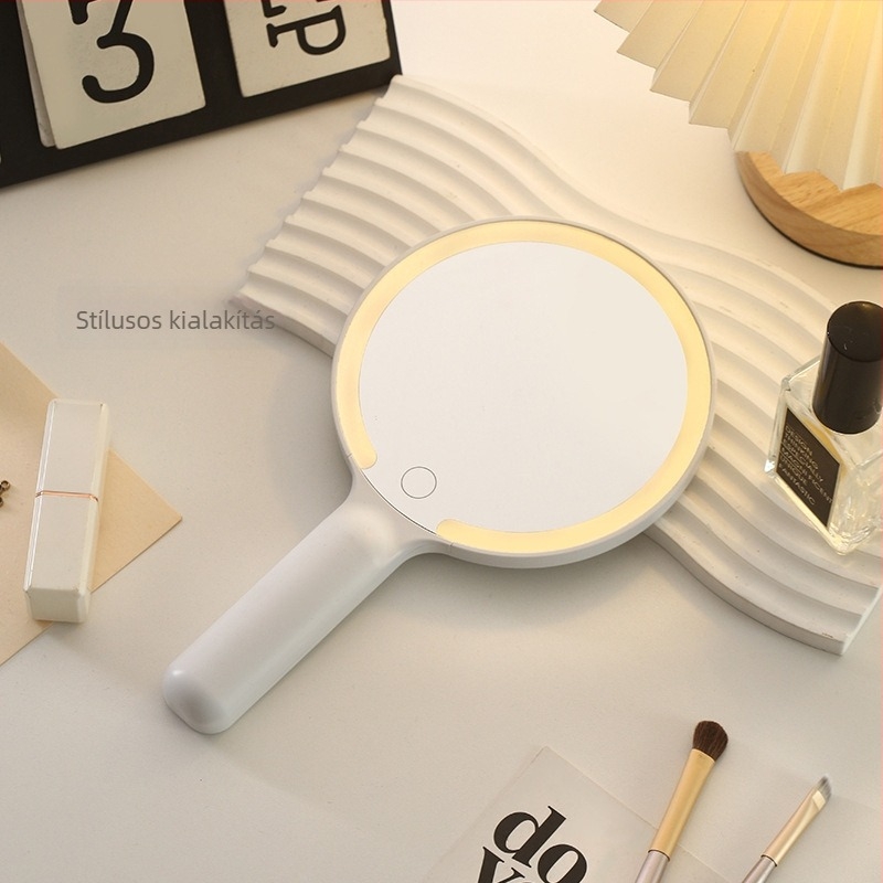 LED kézi sminktükör világítással, kétoldalas, USB töltés, érintéses fényerő-szabályozás
