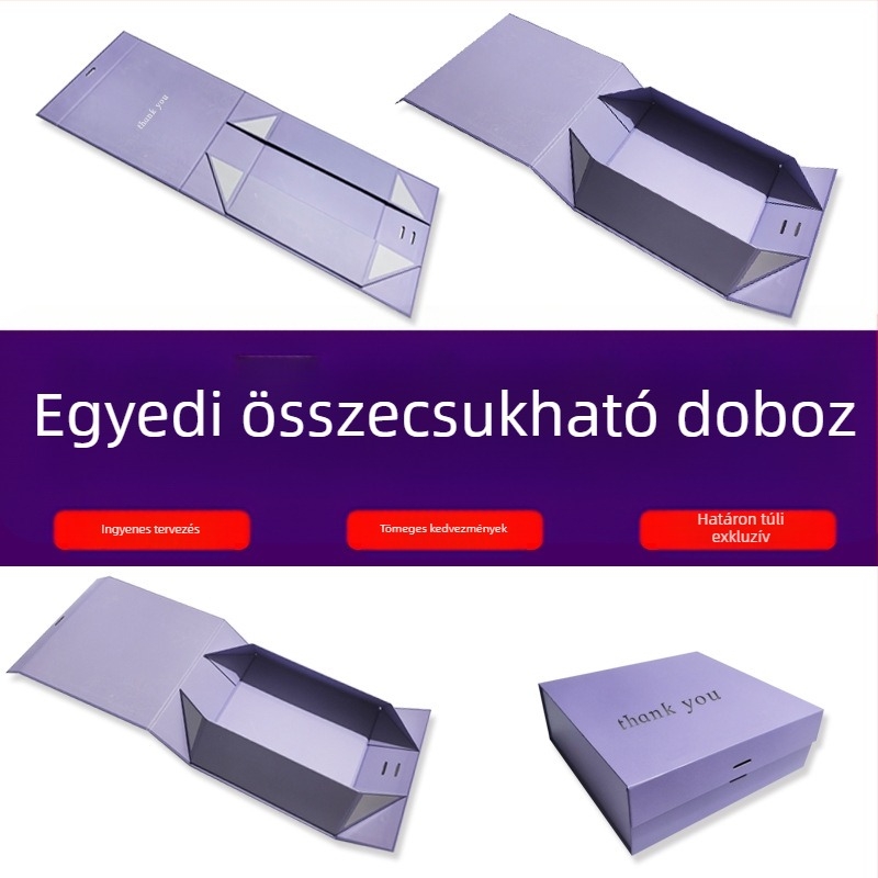 Egy darabból álló összecsukható könyv alakú ajándékdoboz mágneses felnyíló fedéllel, testreszabható