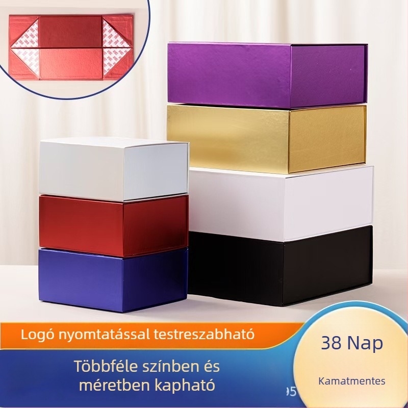 Integrált, színes összecsukható ajándékdoboz mágneses fedéllel, könyv alakú csomagolás
