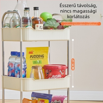 3-szintes műanyag tároló kocsi padlón álló, konyha, fürdőszoba és smink számára