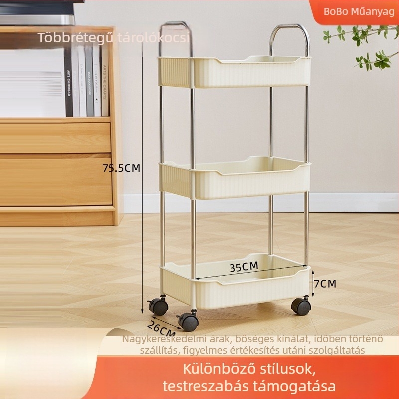 3-szintes műanyag tároló kocsi padlón álló, konyha, fürdőszoba és smink számára