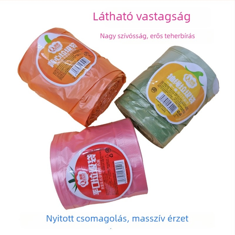 Átlátszó, vastagabb szemeteszsák zsinórral, konyhára és háztartásra, színes