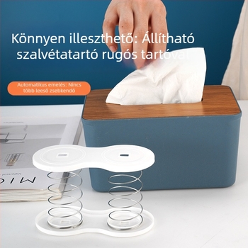 Papírzsebkendő doboz háztartási felhasználásra, rugalmas támasz és rugós mechanizmus, automatikus húzás a végéig, alátámasztó alap, modell ZF-Y01