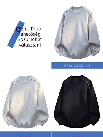 Amerikai stílusú, nehéz fleece kapucnis pulóver férfiaknak vállon lévő cipzárral, hosszú ujjú, laza szabású