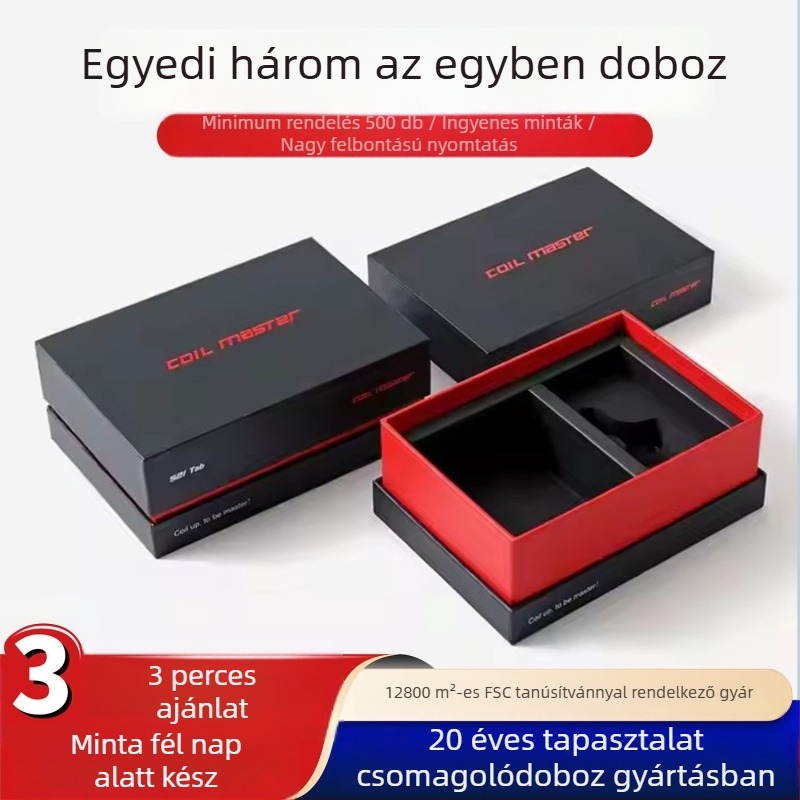Három az egyben ajándékdoboz: felső és alsó fedél logóval, forró fóliázás speciális papíron, belső habbetét, testreszabható