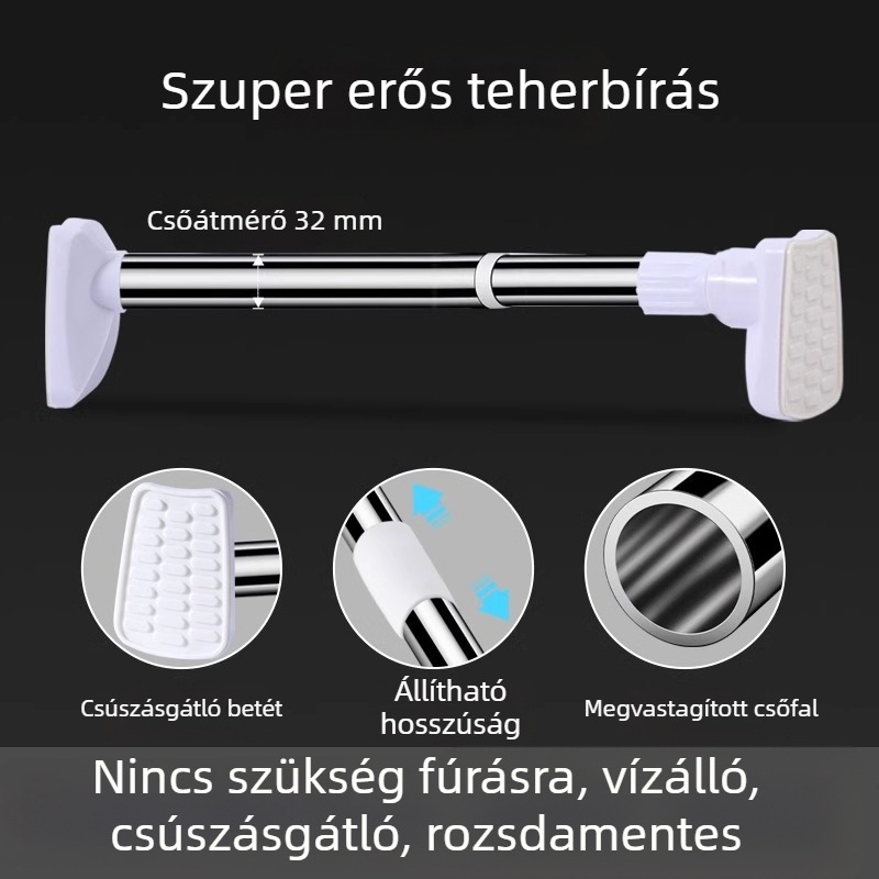 Kihúzható ruhaszárító rúd rozsdamentes acélból erkélyre – fúrás nélküli falhoz szerelés