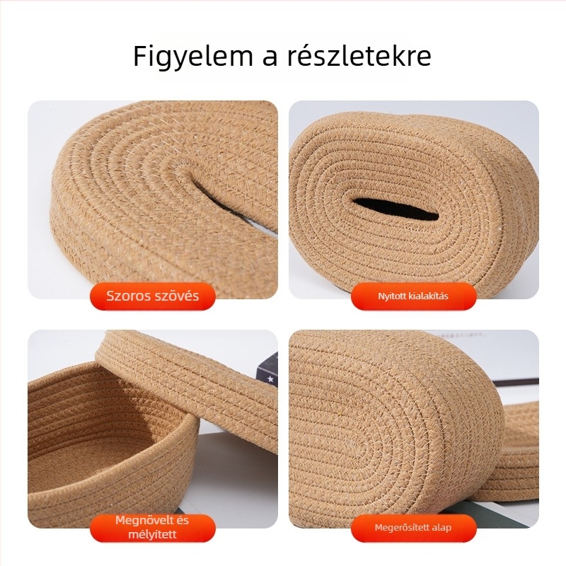 Pamutfonalból kötött zsebkendődoboz – minimalistikus dizájn otthonra, nappaliba és étkezőbe, húzható zsebkendő-tartó