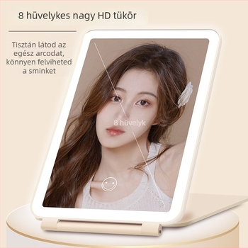 LED sminktükör világítással, hordozható, összecsukható asztali tükör