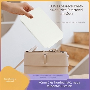 LED sminktükör világítással, hordozható, összecsukható asztali tükör