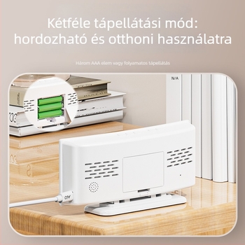 Ívelt LED-digitális óra nagy kijelzővel és tükrös kijelzővel, asztali ébresztőóra hőmérővel