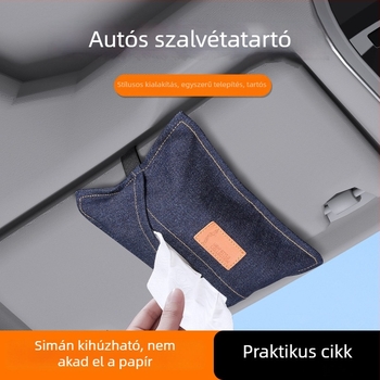 Autóba való denim-stílusú papírzsebkendő tartó, akasztható