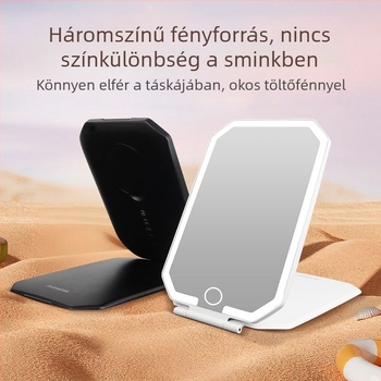Okos LED-sminktükör fedéllel, hordozható, összecsukható tükör érintésre működik, hálószoba