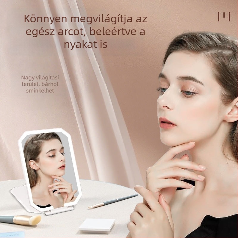 Okos LED-sminktükör fedéllel, hordozható, összecsukható tükör érintésre működik, hálószoba