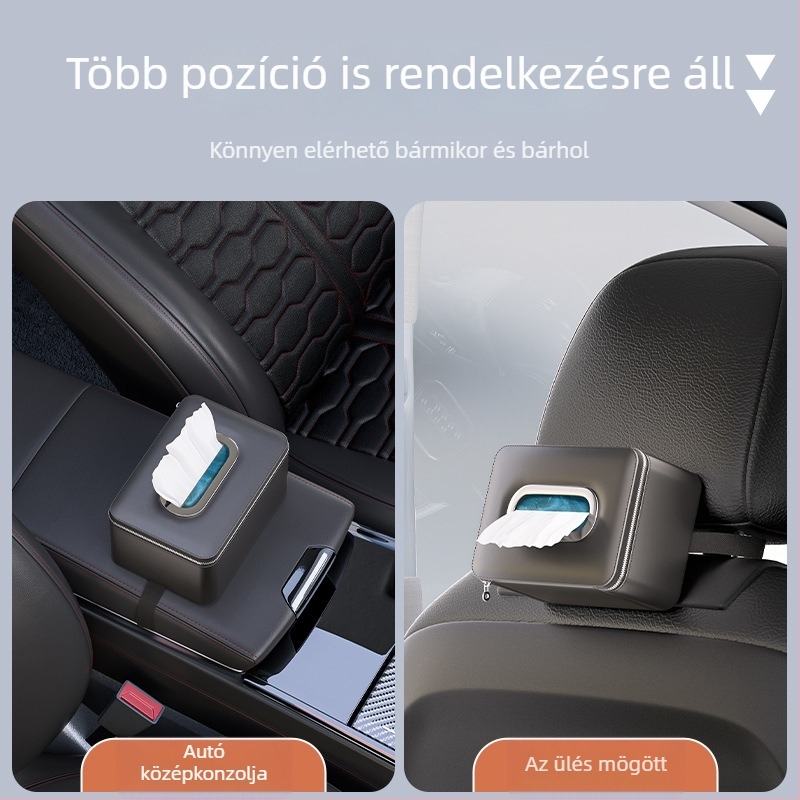 Bőr autós papírzsepi tartó, hátsó ülésről lógó