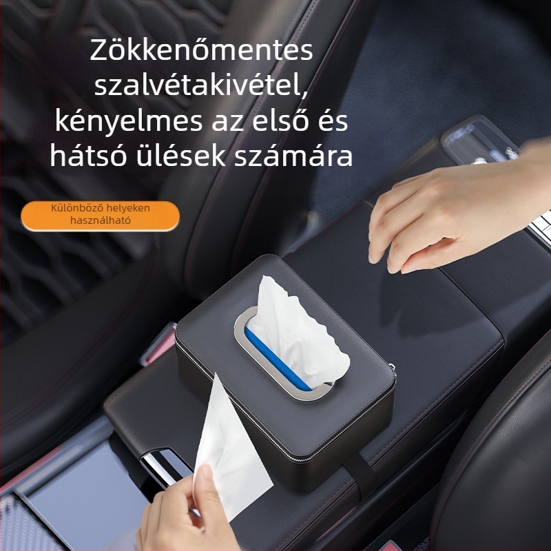 Bőr autós papírzsepi tartó, hátsó ülésről lógó