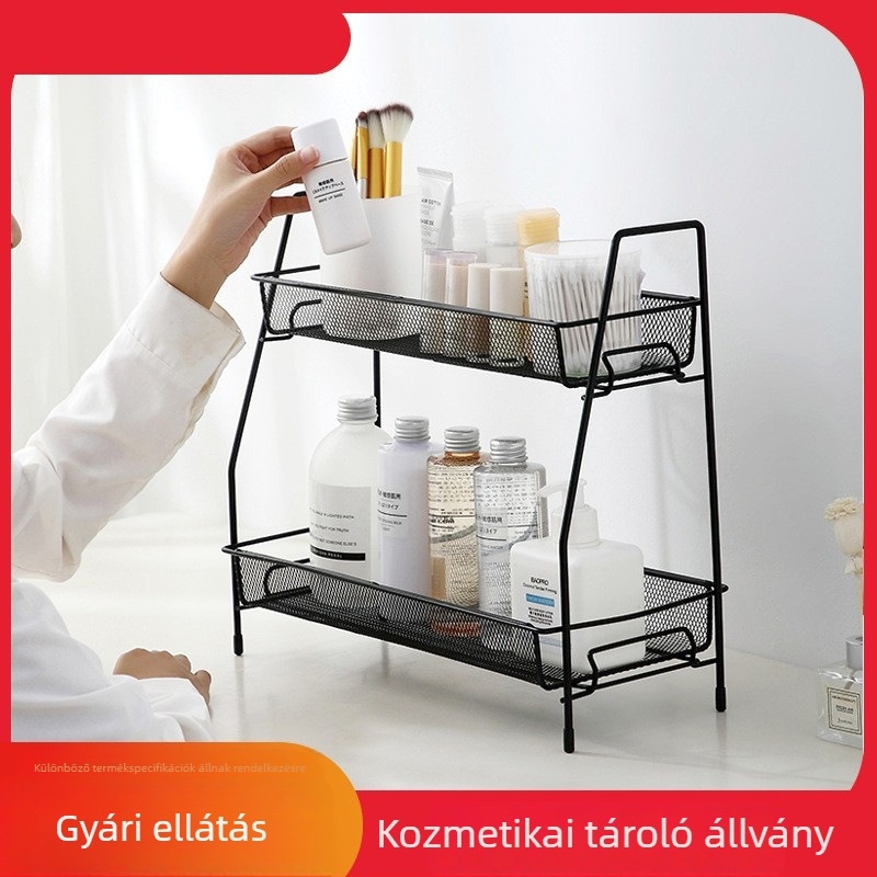 Kétszintes acél asztali kozmetikai rendező, skandináv stílusban