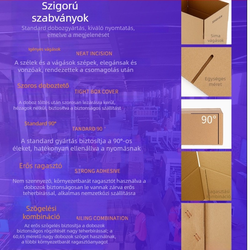 Személyre szabható négyszögletes hajtogatható karton, öt réteg, extrém kemény, 250gsm hullámkarton, logónyomtatás