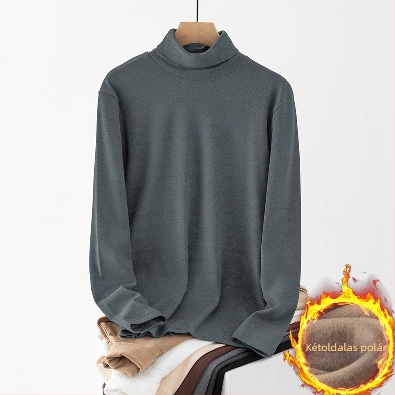 Férfi őszi-téli termo felső, vastag fleece-bélés, hosszú ujjú alapréteg, magas gallérral