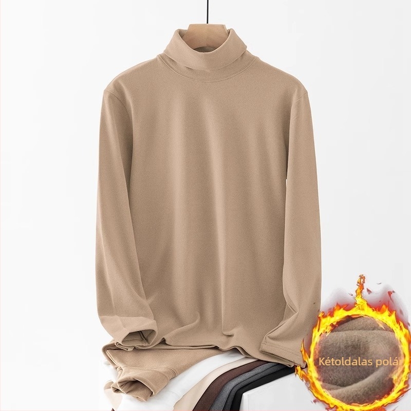 Férfi őszi-téli termo felső, vastag fleece-bélés, hosszú ujjú alapréteg, magas gallérral