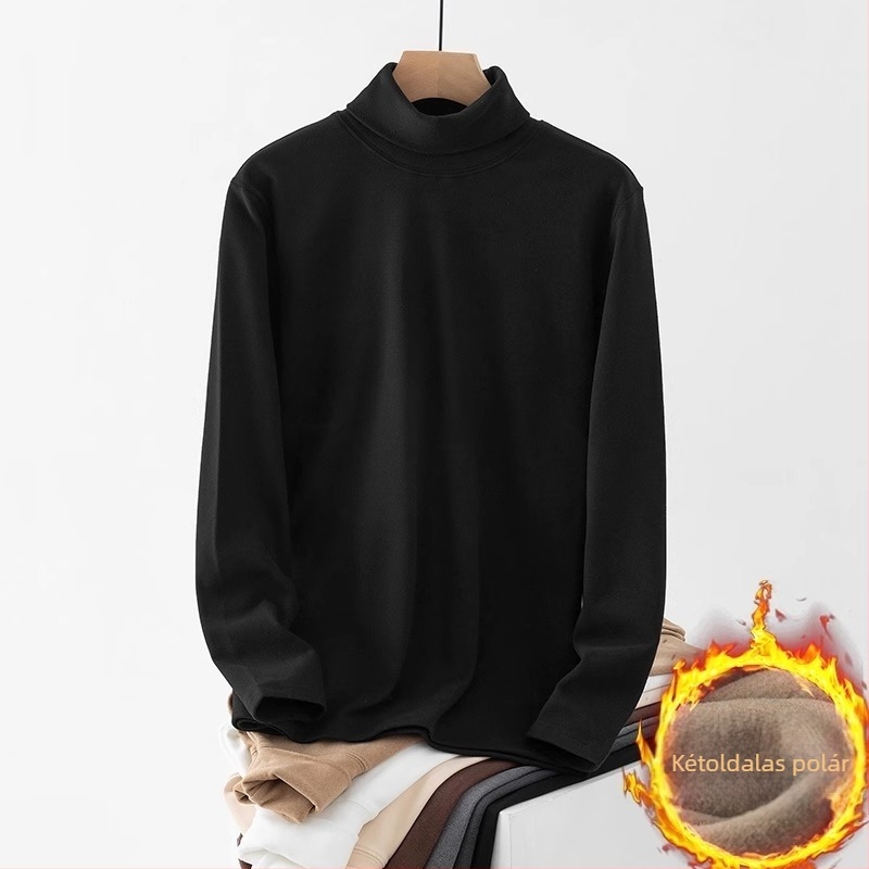 Férfi őszi-téli termo felső, vastag fleece-bélés, hosszú ujjú alapréteg, magas gallérral