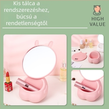 Rózsaszín nyuszi asztali tükör, hordozható és leválasztható, HD sminktükör