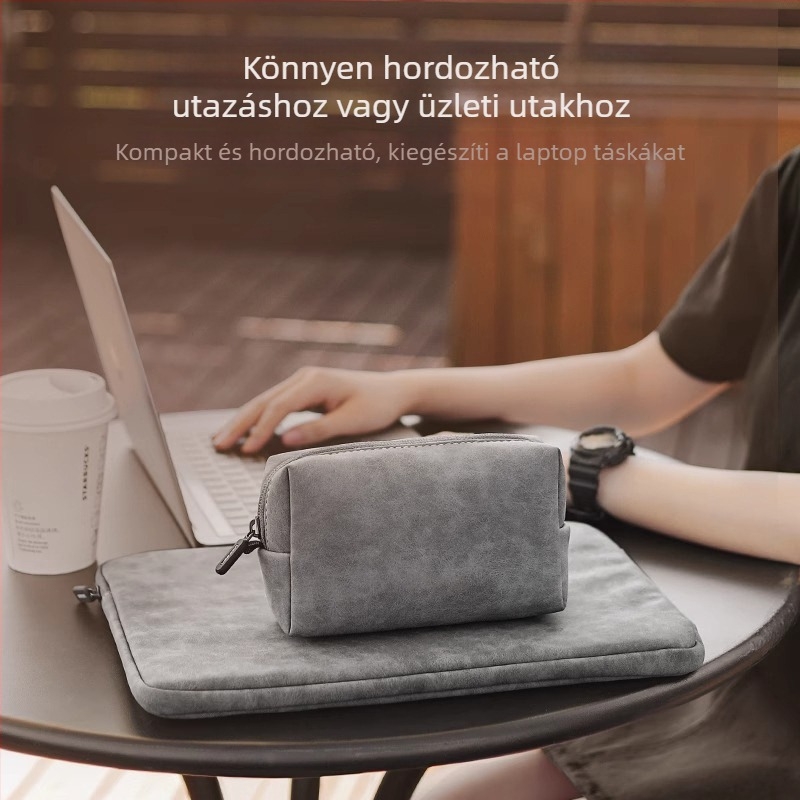 PU kocka alakú töltő- és technikai kiegészítő tároló táska utazáshoz, hely a power banknak, USB‑meghajtónak, egérnek, kábeleknek és kozmetikumoknak