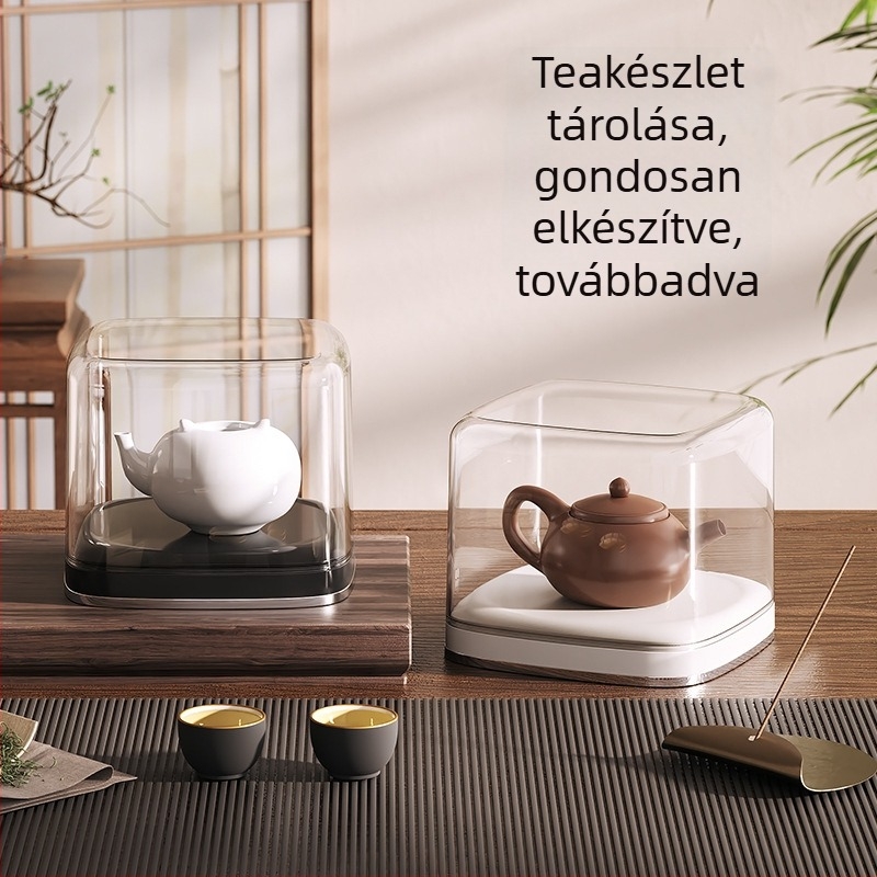 Porvédett, átlátszó teás tároló doboz és teáskészlet kiállító polc; alkalmas Yixing lila-száraz teáskannák, Kung Fu teáskannák, kerámia teáskannák és fedeles tálak számára