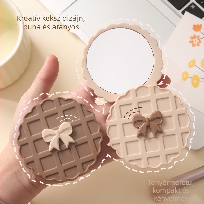 Vaffel mintás, dupla oldalú kör alakú utazó sminktükör, forgó, hordozható, mini HD, diákoknak