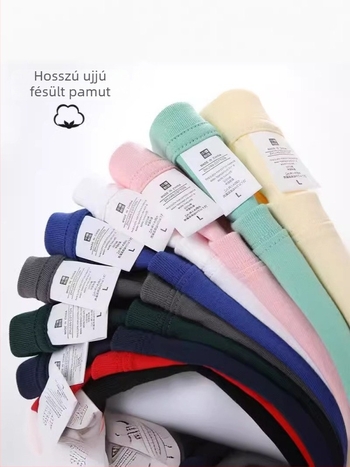Uniszex 220 g nehéz pamut hosszú ujjú felső kerek nyakkal, alapréteg, egyszínű