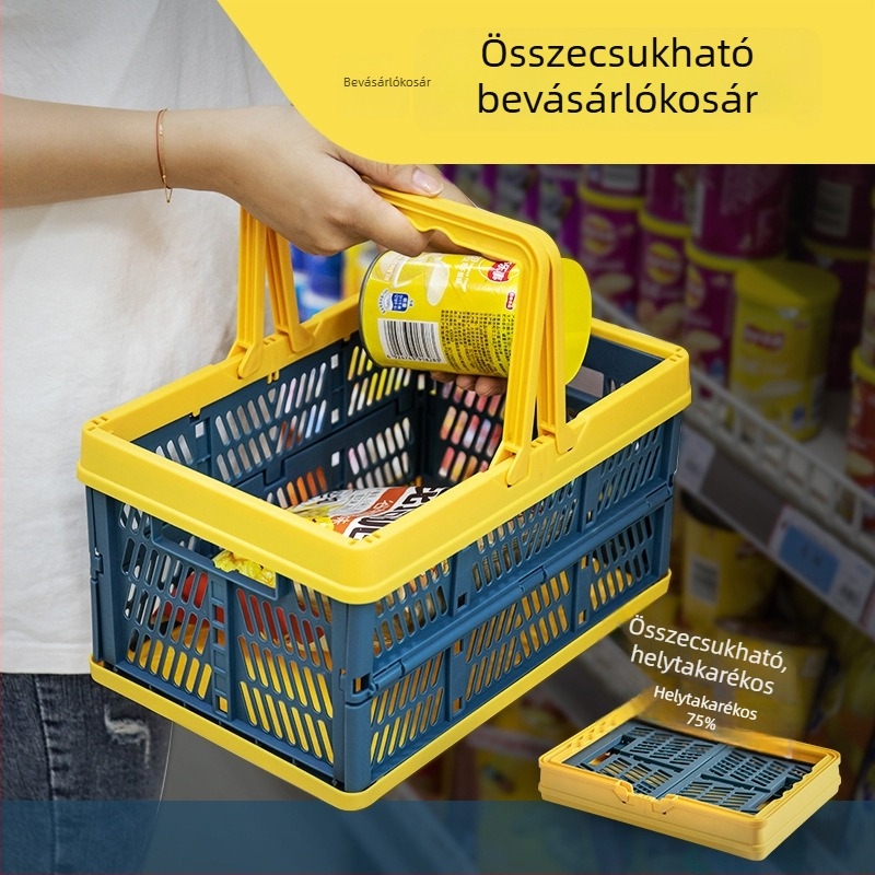 Összecsukható műanyag bevásárlókosár, japán stílusú kézi kosár, otthoni használatra és kültéri kempingezéshez