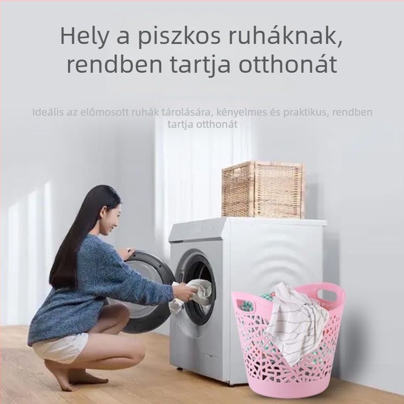 Nagy műanyag tárolókosár trendi dizájnnal, otthoni használatra, nagy kapacitású ruhák és játékok tárolására