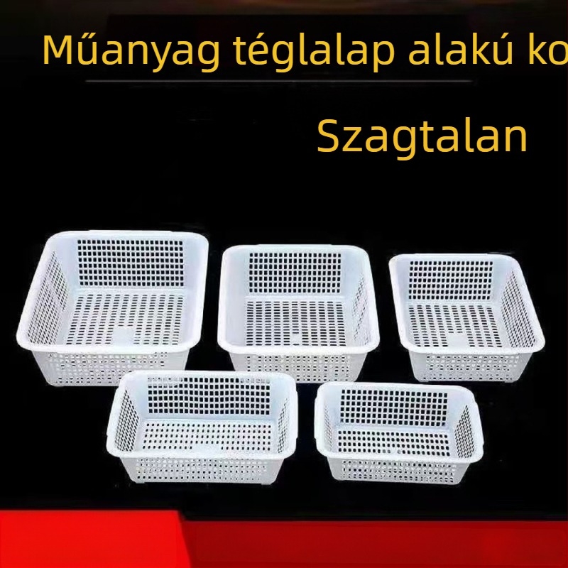 Műanyag négyszögletes kosár nassolnivalókhoz, konyhai leeresztő kosár, zöldség- és gyümölcskosár, tároló kosár