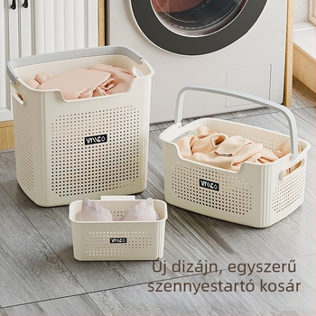 Nagy, masszív műanyag szennyeskosár, légáteresztő, otthoni használatra, kollégiumban és a fürdőszobában, hordozható tároló