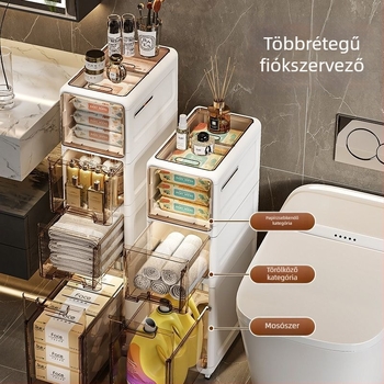 Szűk, többszintes padlóálló fürdőszobai tároló