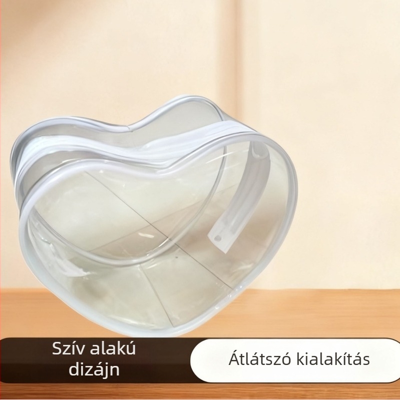 Szív alakú PVC kozmetikai és mindennapi tároló táska, por- és vízálló, letisztult dizájn