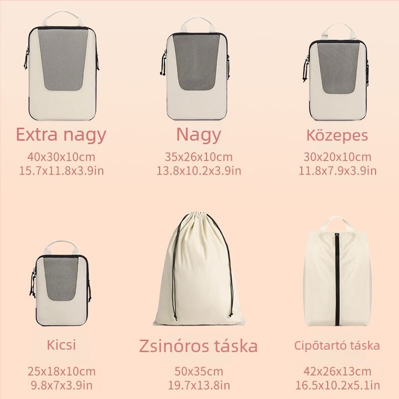 Hat darabos kompressziós utazótáska készlet a poggyász rendezésére és ruhák tárolására, hordozható táskák