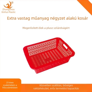 Műanyag tárolókosár lefolyónyílásokkal, négyszögletes szita dizájnnal, mosáshoz és rendszerezéshez