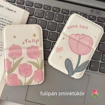 Összecsukható HD asztali sminktükör állvánnyal, hordozható kollégiumi szobai sminktükör, tulipán mintájú