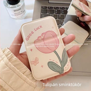 Összecsukható HD asztali sminktükör állvánnyal, hordozható kollégiumi szobai sminktükör, tulipán mintájú
