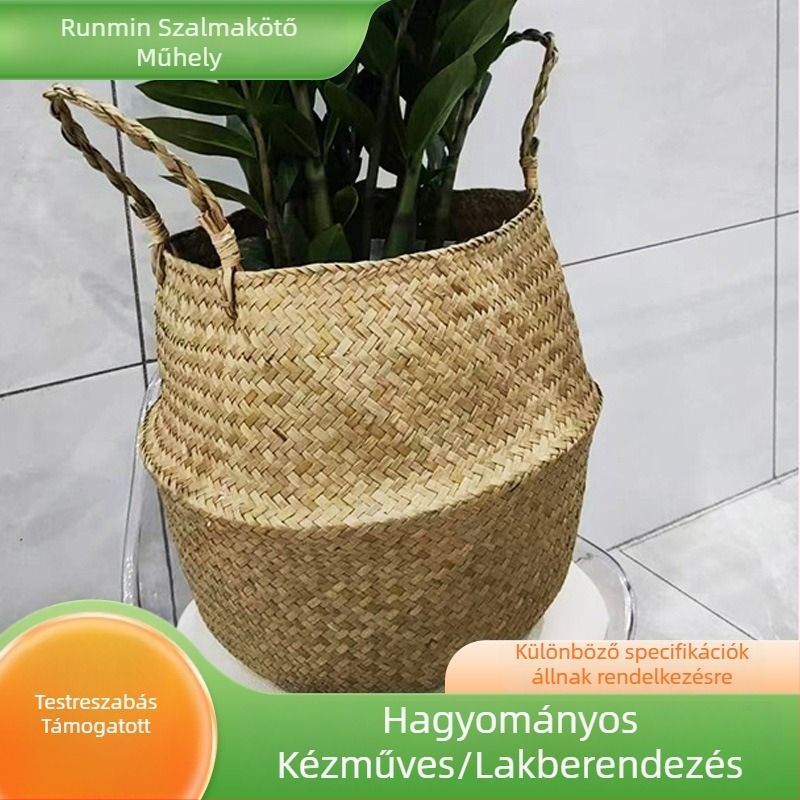 35 cm átmérőjű európai stílusú szalmafonott kosár növénydekorációhoz és kétszintes tároláshoz
