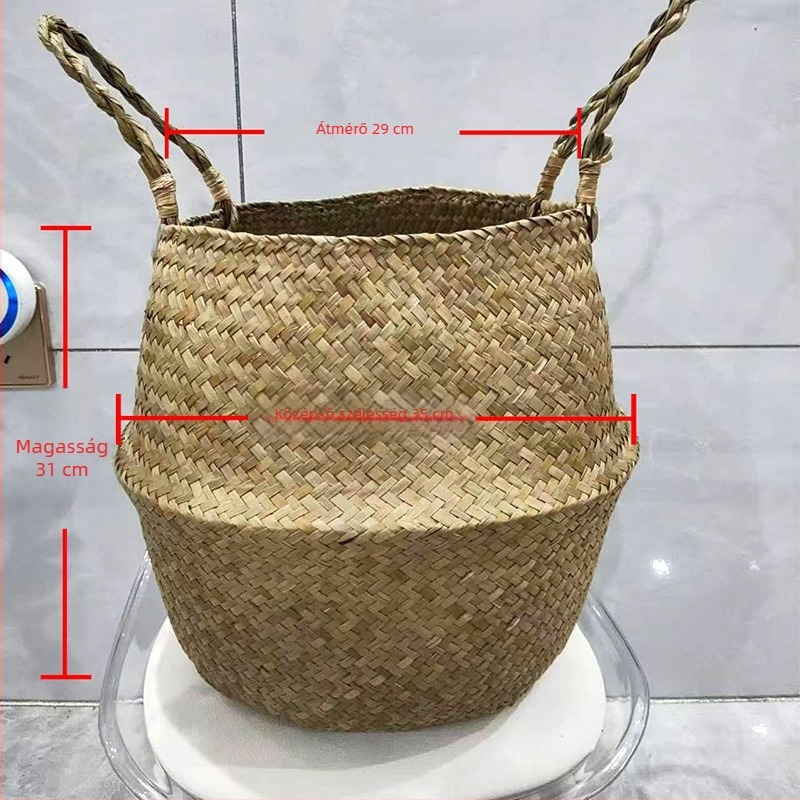 35 cm átmérőjű európai stílusú szalmafonott kosár növénydekorációhoz és kétszintes tároláshoz