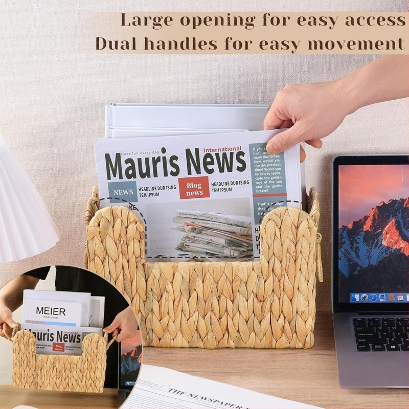 Hullám alakú szövött magazintartó, kézműves, falra akasztható kosár, fogantyúval, rattanból