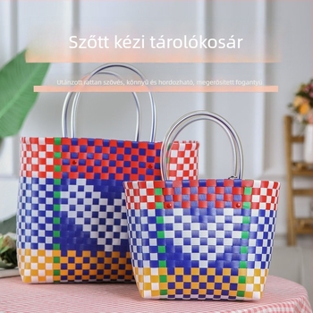 Kézzel szőtt női szív alakú kézitáska, színes dizájn, nagy kapacitású bevásárló- és tároló