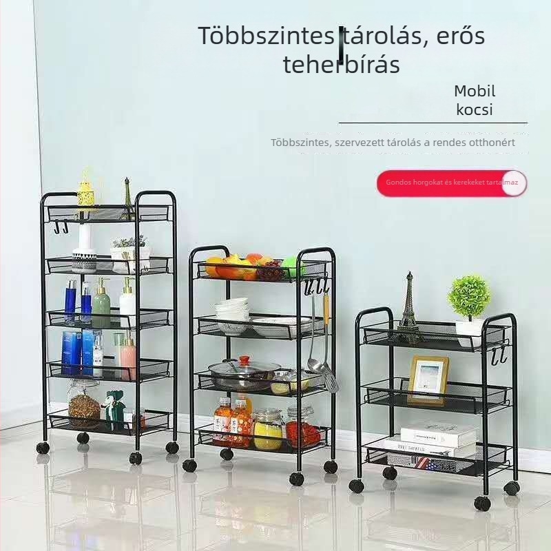 Konyhai görgős tárolóállvány öt polccal