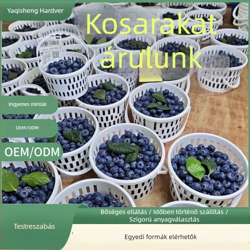Vastagított kerek műanyag gyümölcskosár fedéllel, szedéshez
