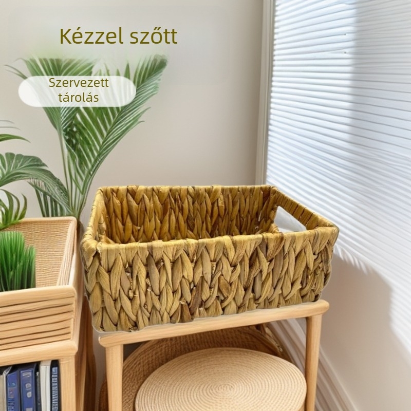 Kézzel szőtt szalmaszövet tárolókosár otthoni rendezéshez, ágy alatti tároláshoz.
