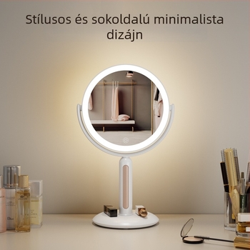 Asztali LED sminktükör, 10X/12X nagyítás, kétoldalas, kör alakú, forgatható